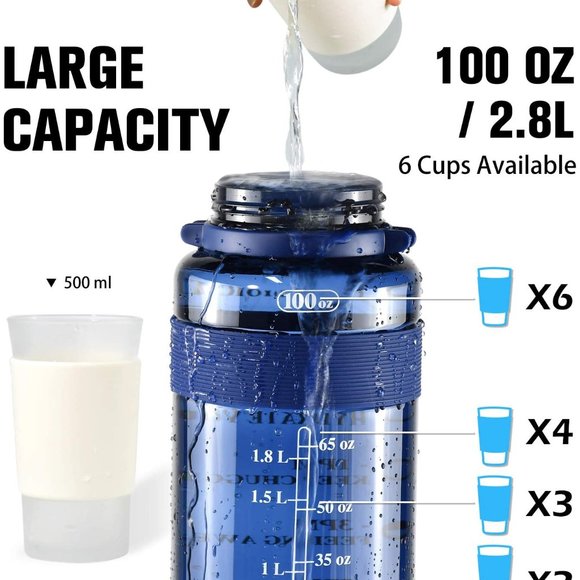 Sports Water Bottle with Strap Portable Motivational with Time Mark Large size - Picture 8 of 16